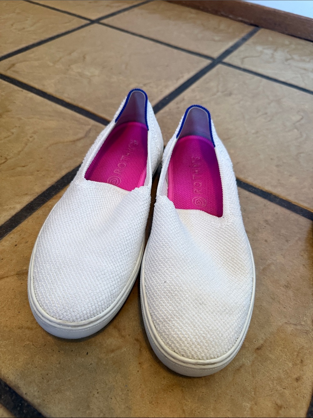 Rothy's White Slip-On Sneakers with Pink Insole